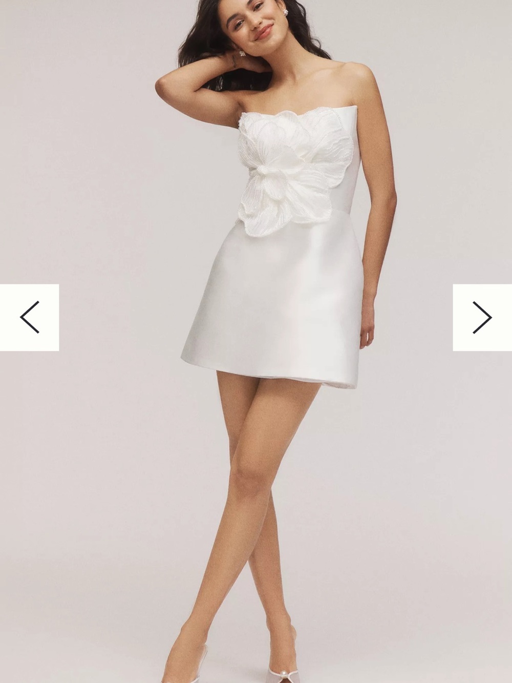 By Watters Brie Strapless White Mini Embellished Dress with Pearl Floral Appliqu - Picture 3 of 8